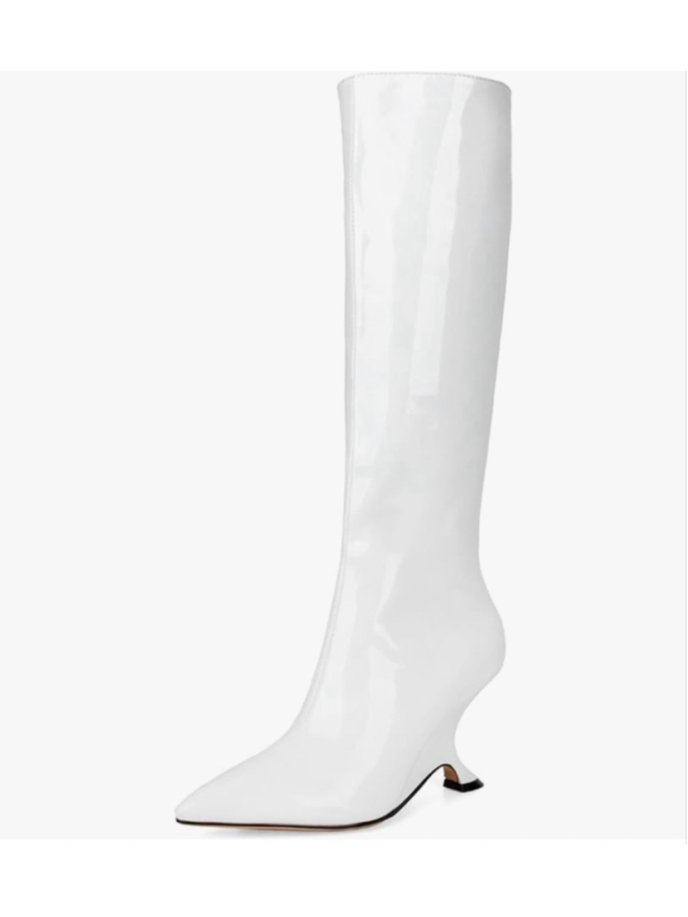 NEW White Patent Metallic Boots Knee High Sculptural Wedge Heel Boots 8.5